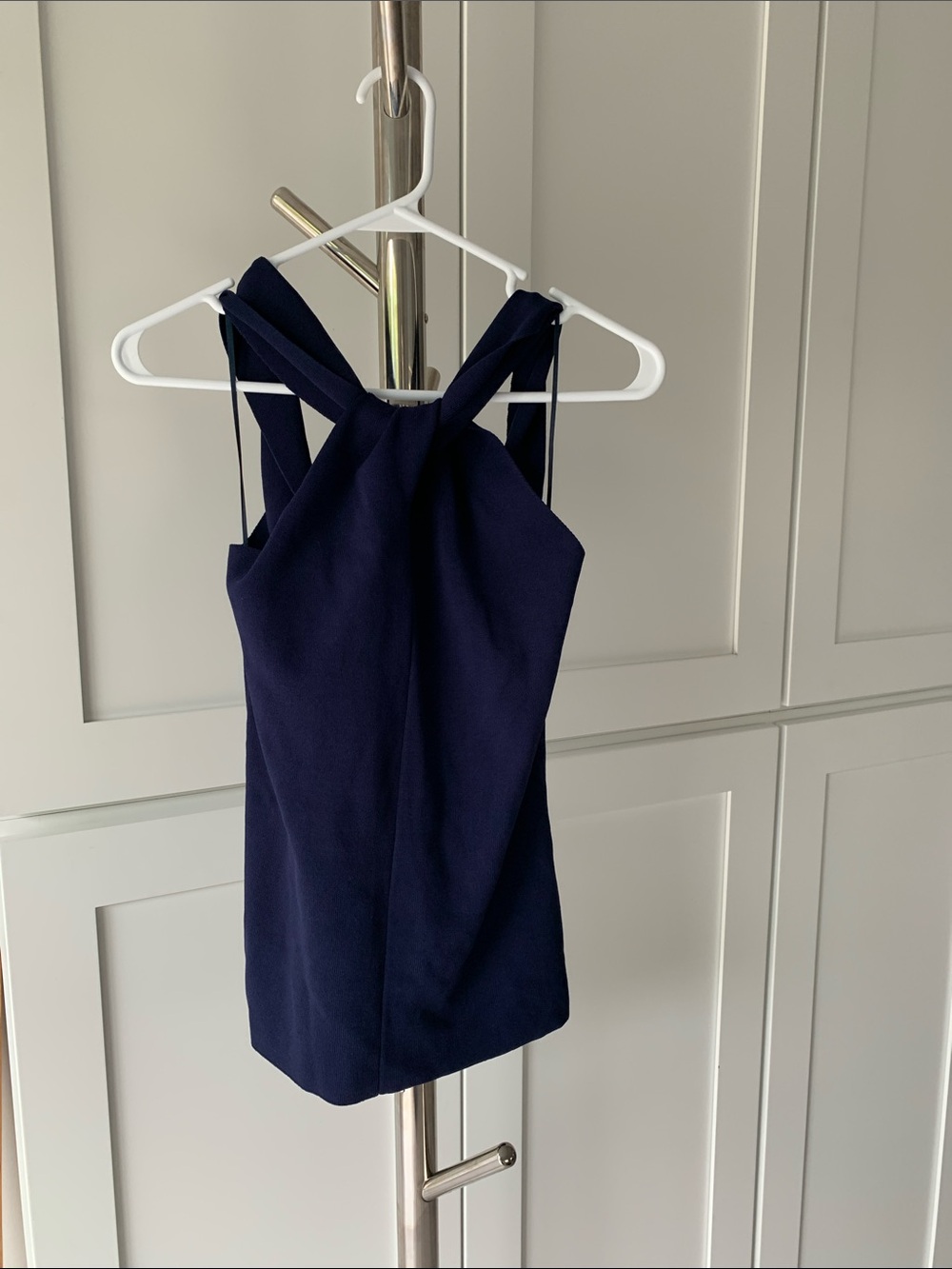 Reiss Brooke Navy Twisted-Strap Sleeveless Top, Size M.